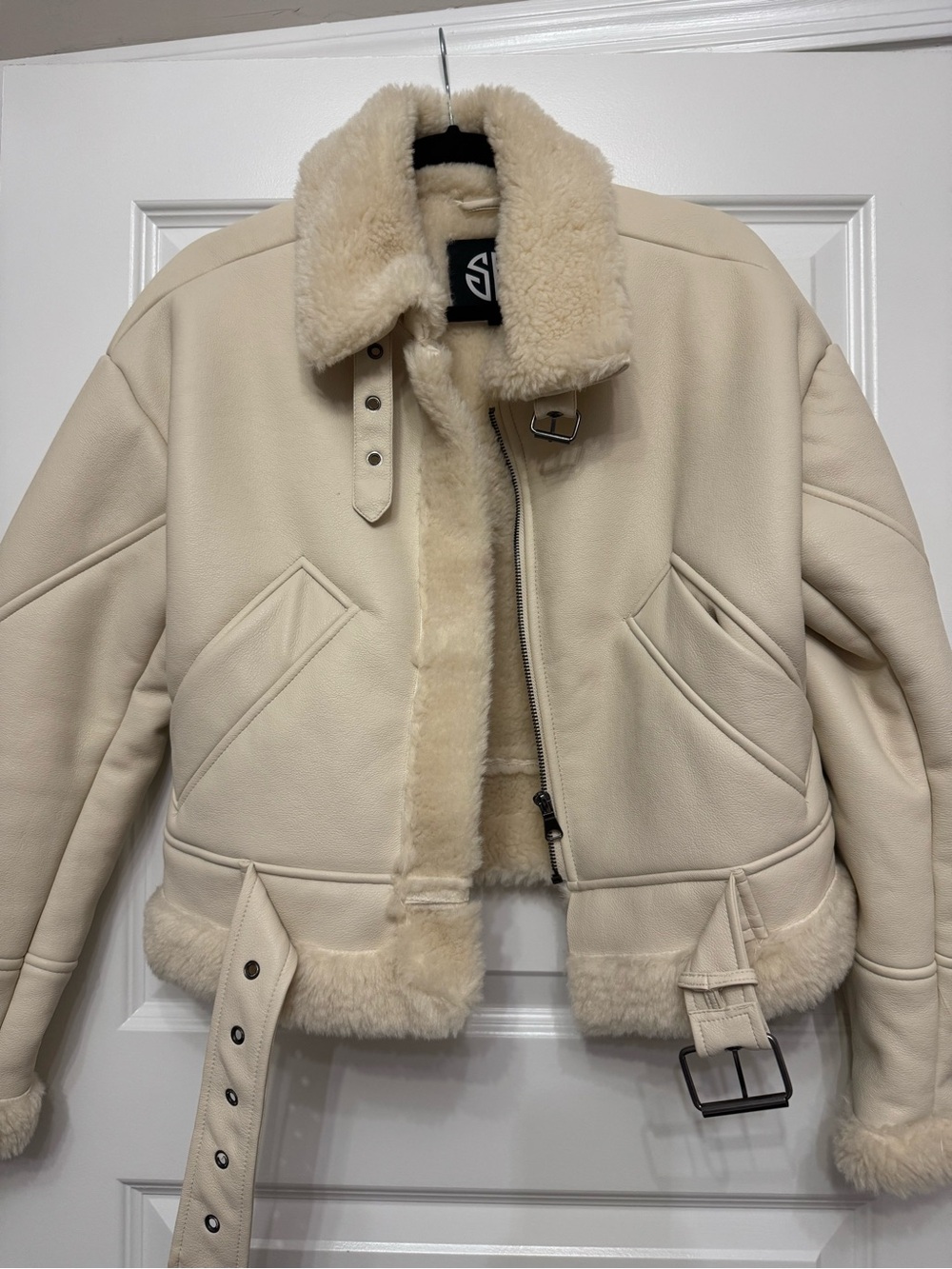 Cream Shearling Lined Bomber Jacket - Women